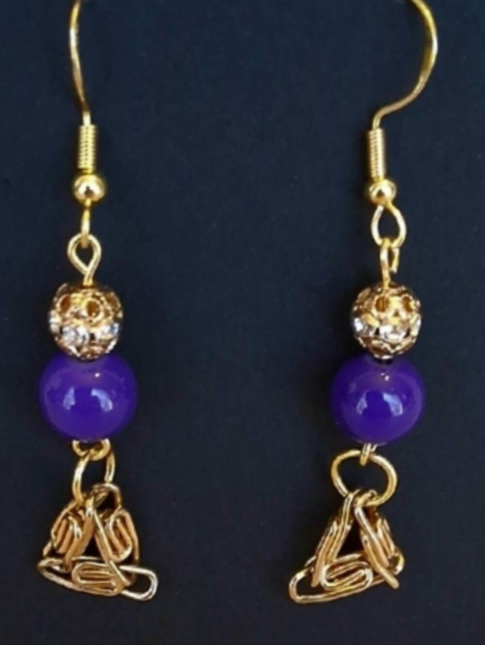 Hand Crafted Gold and Purple Bead Drop Earrings - Women Jewelry